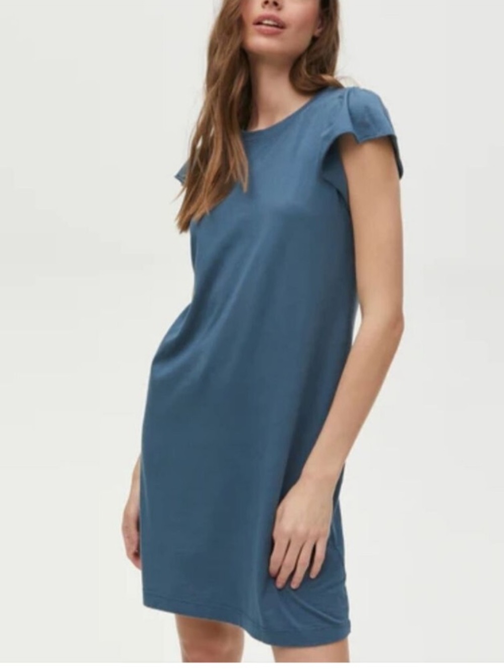 MICHAEL STARS Blue Dena Ruffle Sleeve Tee Shirt Dress
